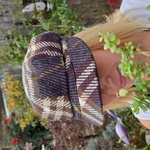 Plaid Newsboy Cap - Brown and Cream